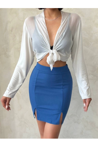 Çift yırtmaçlı etek indigo s25910