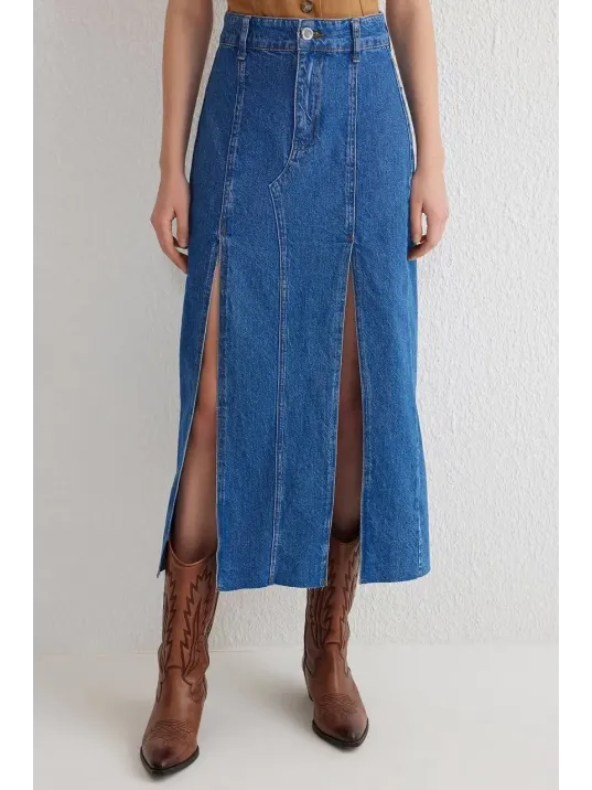 Çift Yırtmaçlı Jean Etek S140