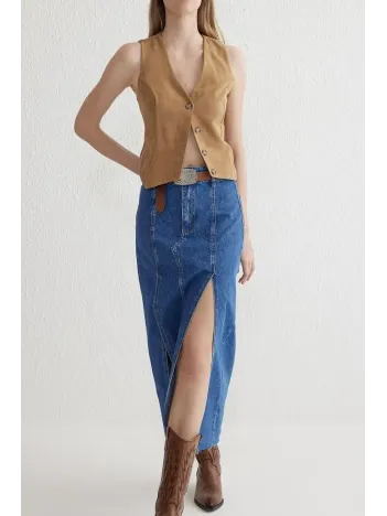 Çift Yırtmaçlı Jean Etek S140