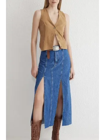 Çift Yırtmaçlı Jean Etek S140