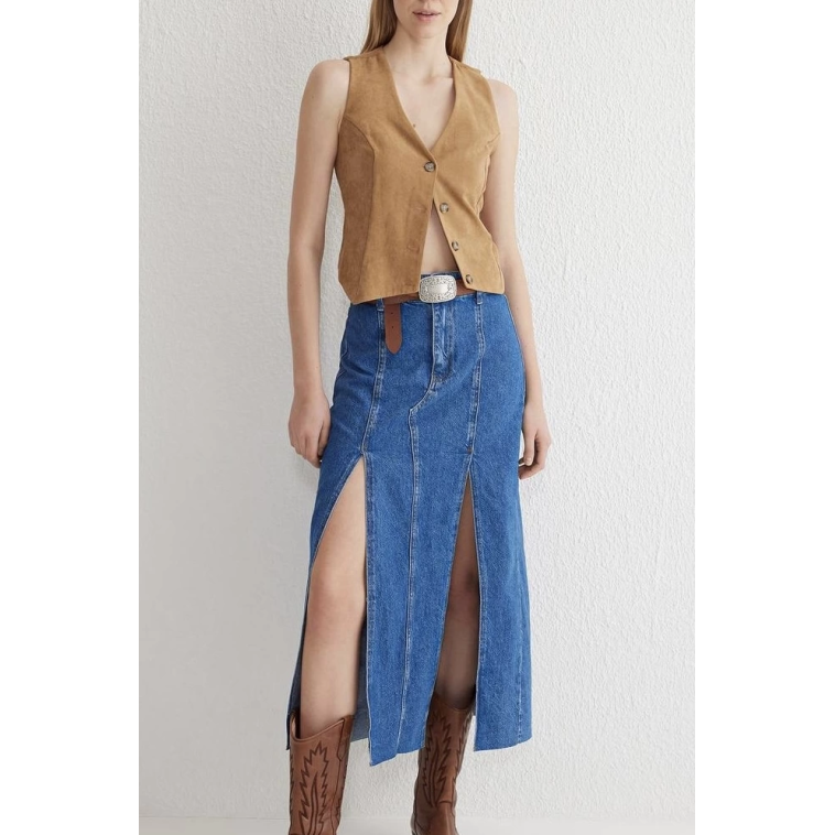 Çift yırtmaçlı jean etek s140 Çift yırtmaçlı jean etek s140
