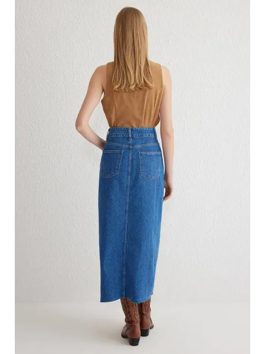 Çift Yırtmaçlı Jean Etek S140