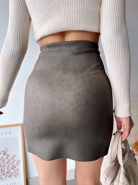 Çift yurtmaçlı süet etek haki s241002 Çift yurtmaçlı süet etek haki s241002