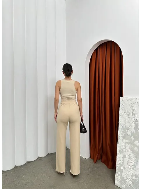 Cırtlı Pantolon Krep Bej Pt