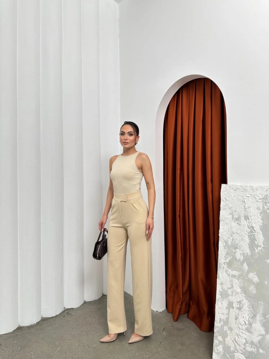 Cırtlı Pantolon Krep Bej Pt Cırtlı Pantolon Krep Bej Pt