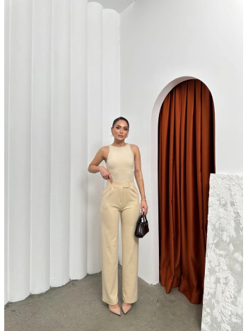 Cırtlı Pantolon Krep Bej Pt