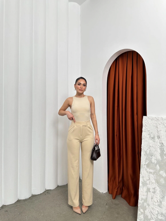 Cırtlı Pantolon Krep Bej Pt Cırtlı Pantolon Krep Bej Pt