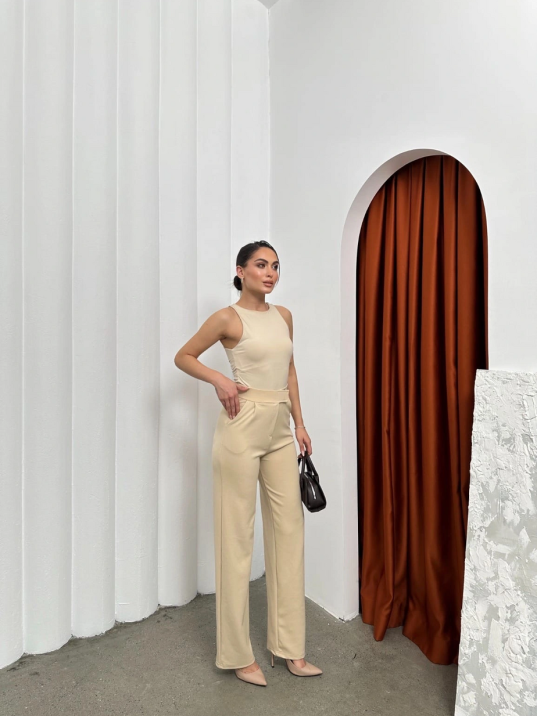 Cırtlı Pantolon Krep Bej Pt Cırtlı Pantolon Krep Bej Pt