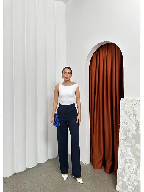 Cırtlı Pantolon Krep Lacivert Pt