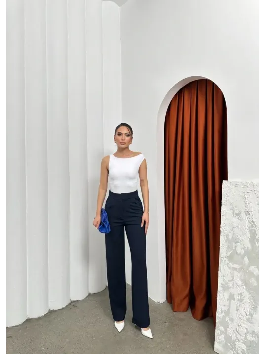 Cırtlı Pantolon Krep Lacivert Pt