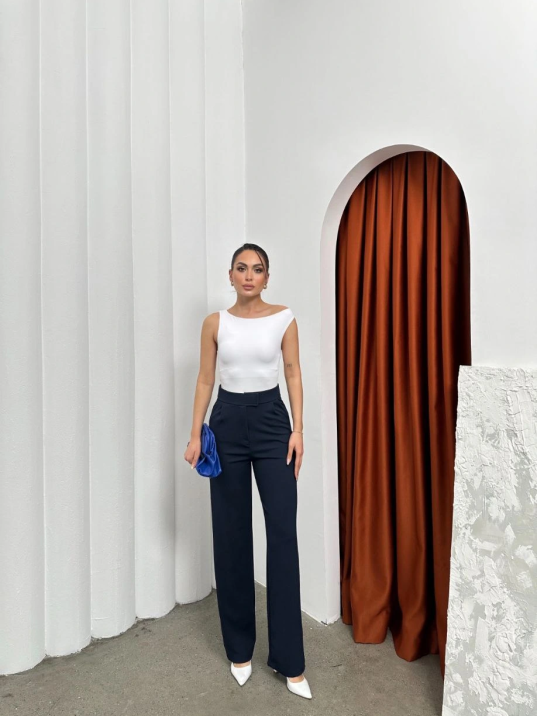 Cırtlı Pantolon Krep Lacivert Pt