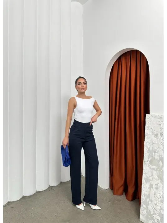 Cırtlı Pantolon Krep Lacivert Pt