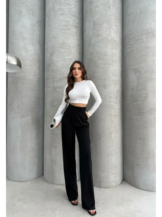 Cırtlı Pantolon Krep Siyah Pt