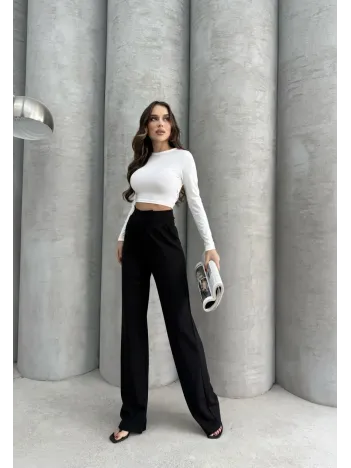 Cırtlı Pantolon Krep Siyah Pt