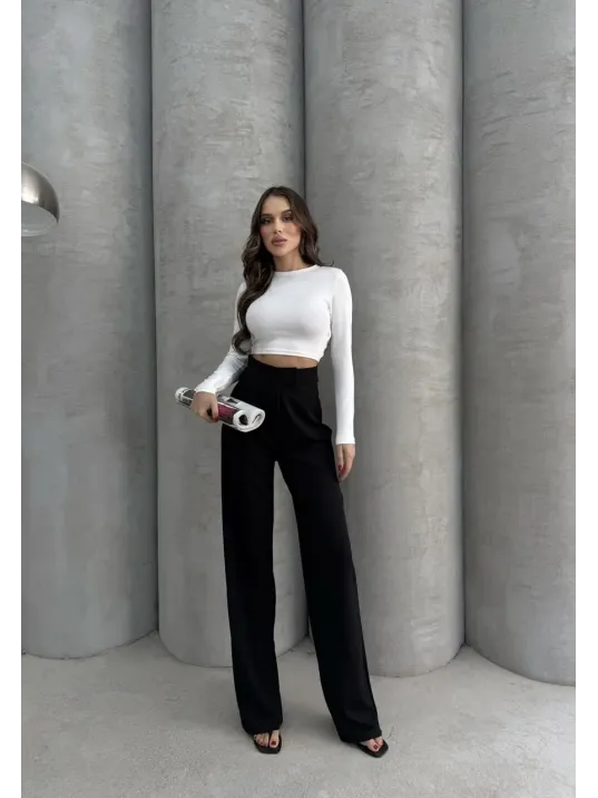 Cırtlı Pantolon Krep Siyah Pt