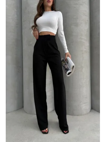 Cırtlı Pantolon Krep Siyah Pt