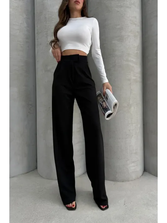 Cırtlı Pantolon Krep Siyah Pt