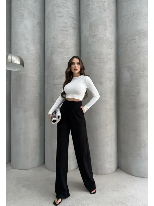 Cırtlı Pantolon Krep Siyah Pt