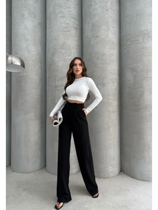 Cırtlı Pantolon Krep Siyah Pt