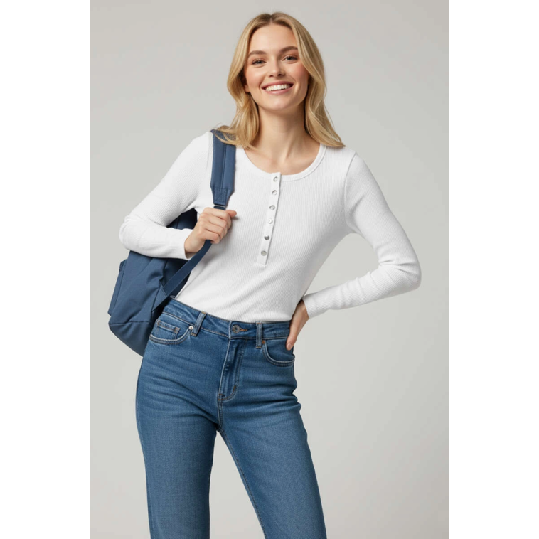 Çıtçıt Detaylı Bluz Beyaz T4343 Çıtçıt Detaylı Bluz Beyaz T4343