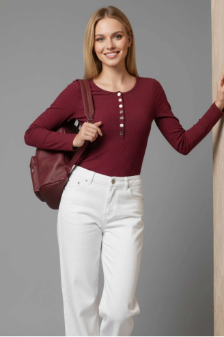Çıtçıt Detaylı Bluz Bordo T4343