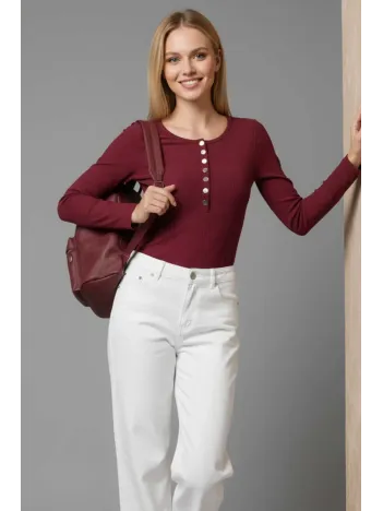 Çıtçıt Detaylı Bluz Bordo T4343