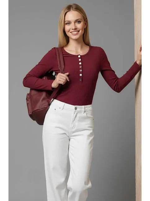 Çıtçıt Detaylı Bluz Bordo T4343