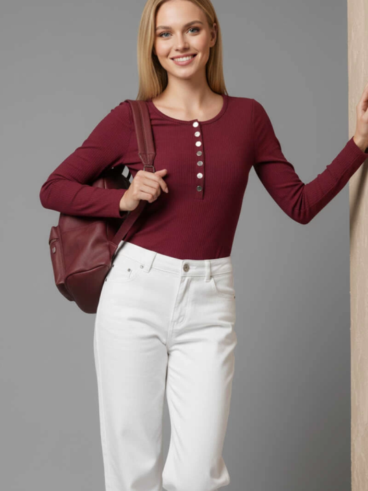 Çıtçıt Detaylı Bluz Bordo T4343 Çıtçıt Detaylı Bluz Bordo T4343