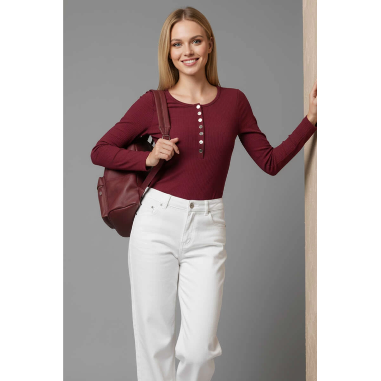 Çıtçıt Detaylı Bluz Bordo T4343 Çıtçıt Detaylı Bluz Bordo T4343