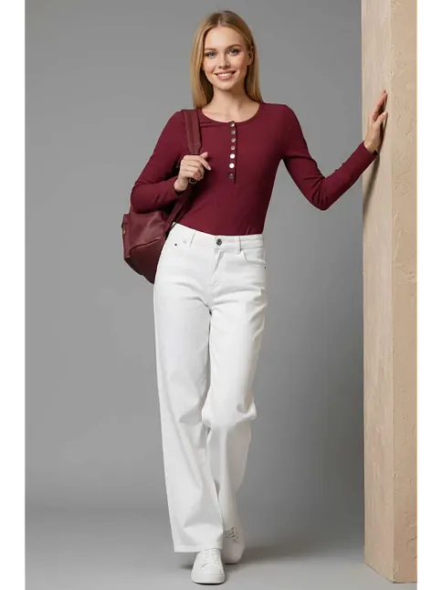 Çıtçıt Detaylı Bluz Bordo T4343