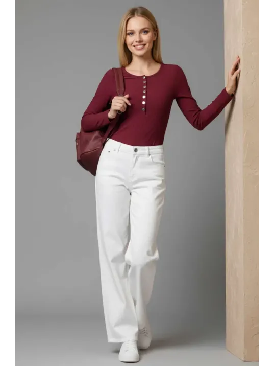 Çıtçıt Detaylı Bluz Bordo T4343