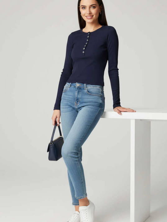 Çıtçıt Detaylı Bluz Lacivert T4343 Çıtçıt Detaylı Bluz Lacivert T4343