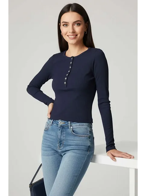 Çıtçıt Detaylı Bluz Lacivert T4343
