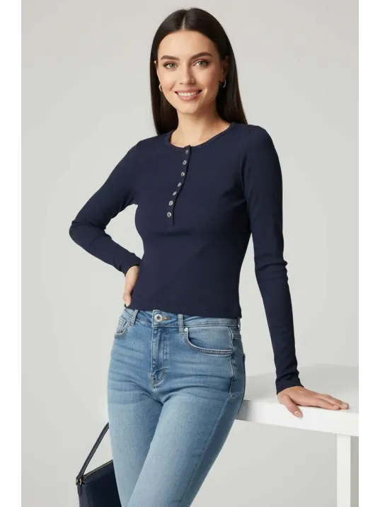 Çıtçıt Detaylı Bluz Lacivert T4343