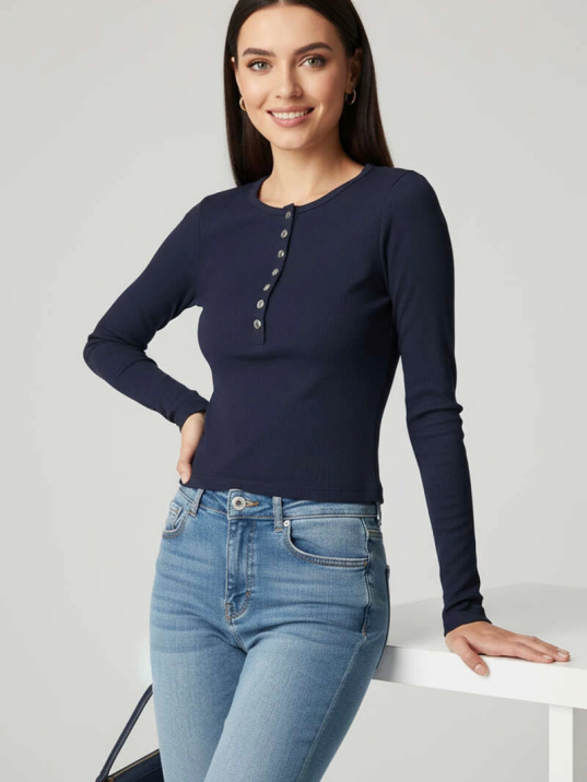 Çıtçıt Detaylı Bluz Lacivert T4343 Çıtçıt Detaylı Bluz Lacivert T4343
