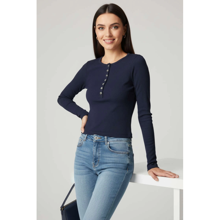 Çıtçıt Detaylı Bluz Lacivert T4343 Çıtçıt Detaylı Bluz Lacivert T4343