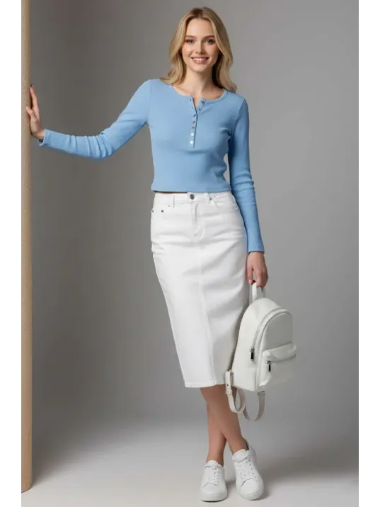 Çıtçıt Detaylı Bluz Mavi T4343