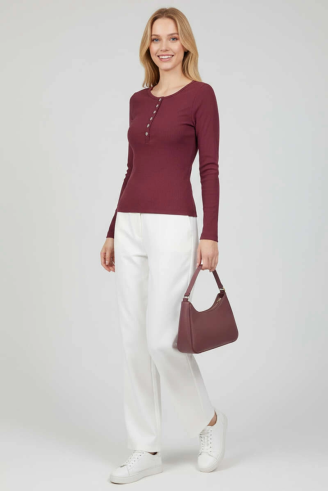 Çıtçıt Detaylı Bluz Mürdüm T4343
