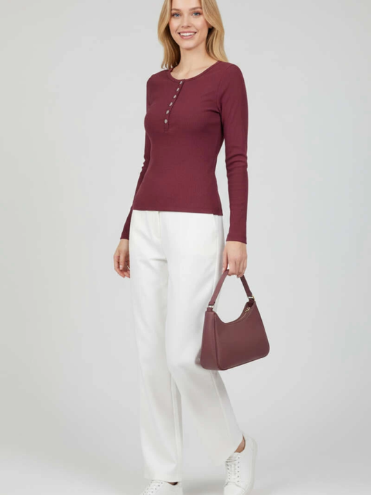 Çıtçıt Detaylı Bluz Mürdüm T4343 Çıtçıt Detaylı Bluz Mürdüm T4343