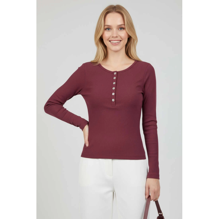 Çıtçıt Detaylı Bluz Mürdüm T4343 Çıtçıt Detaylı Bluz Mürdüm T4343