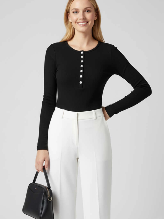 Çıtçıt Detaylı Bluz Siyah T4343