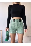 Çıtçıtlı Siyah Köprü Tüvit Şort Yeşil