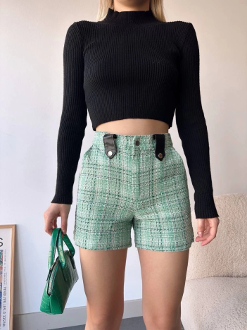 Çıtçıtlı siyah köprü tüvit şort yeşil Çıtçıtlı siyah köprü tüvit şort yeşil