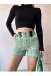 Çıtçıtlı Siyah Köprü Tüvit Şort Yeşil