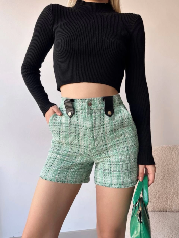 Çıtçıtlı siyah köprü tüvit şort yeşil Çıtçıtlı siyah köprü tüvit şort yeşil