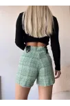 Çıtçıtlı Siyah Köprü Tüvit Şort Yeşil
