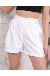 Çizgili Düğmeli Şort Beyaz S2551251