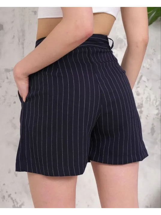 Çizgili Düğmeli Şort Siyah S2551251