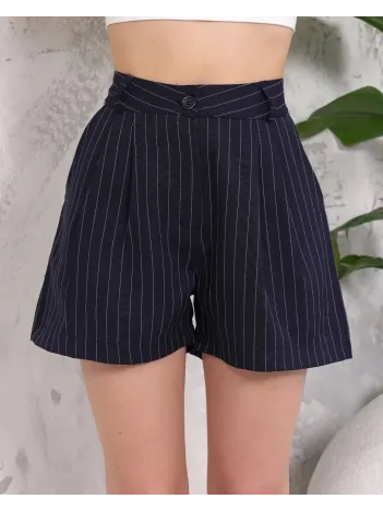 Çizgili Düğmeli Şort Siyah S2551251