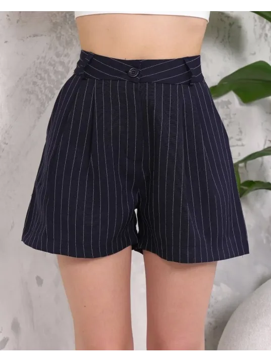 Çizgili Düğmeli Şort Siyah S2551251